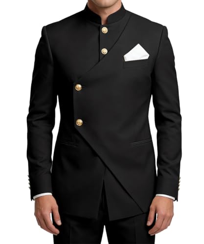 Wrycay Chinese Tunic Suit for Men 2 Piece Slim Fit Suit Traditional Mandarin Collar Mens Tuxedo...