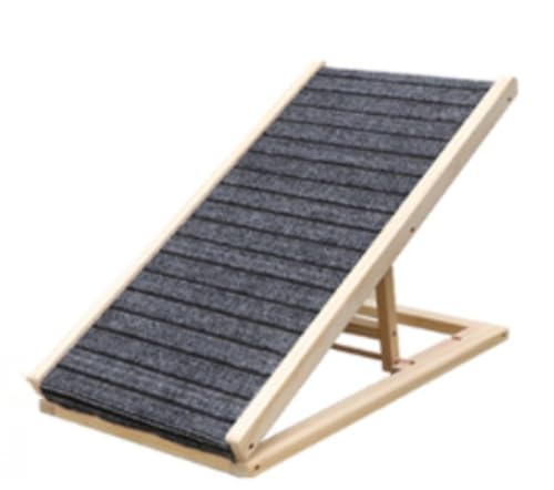 Qfmr 木製 ドッグ スロープ 持ち運びやすい 調節可能 組立簡単 足腰の負担を軽減 無垢材 滑り止め 高齢ペット関節痛を持つ に最適 犬用スロープ 室内 (L,ガードレールなし)