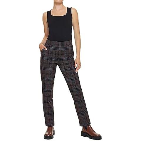 HUE Women's Pull On Ponte Trouser Leggings, Brown-Plaid, Large Cover