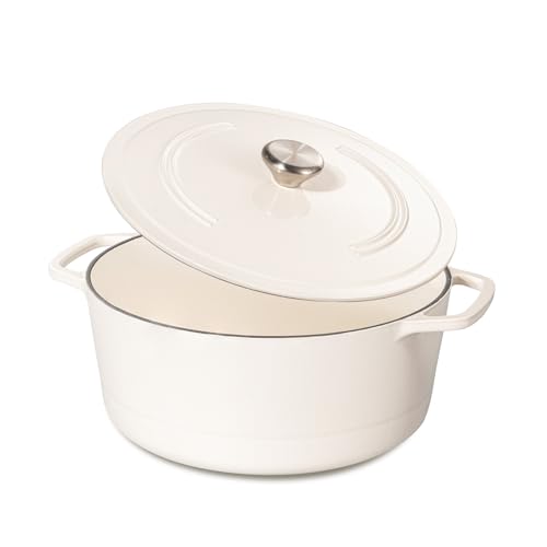 Chef Power Dutch Oven Pot with Lid 6QT, Enameled Cast Iron Dutch Oven for Bread Baking, Braising, Stews, Roasting, Oven Safe Dutch Ovens, Cream White