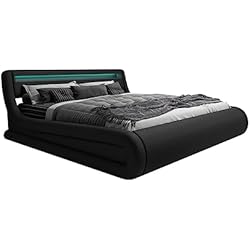 MB Muebles Bonitos Cama de Matrimonio con Canapé | Estructura de Madera | 180 x 200 cm | Cama King Size | Color Negro | Modelo Rodas