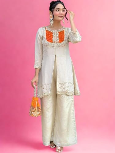 Image of Wedding Outfit For Women Embroidered Shrara Set For Women Designer Silk Kurta With Sharara Pants Festive Ethnic Wear Traditional Outfit For Celebrations Functions Ceremonies And Gatherings