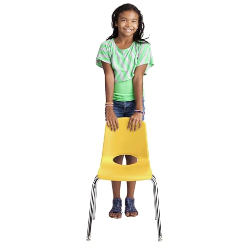 Image of FDP 16 inch School Stack Chair,Stacking Student Seat with Chromed Steel Legs and Swivel Glides for Classroom, Homeschool or Office - Yellow, 11560-YE