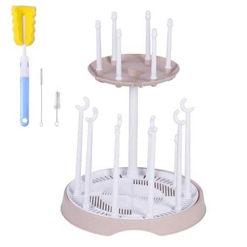 Image of DIJIAMEIYA Baby Bottle Drying Rack,Double-Layer Bottle Drying Rack,Hold Up to 16 Baby Bottles,Suitable for Indoor, Kitchen, Living Room（Pink Lotus Root）