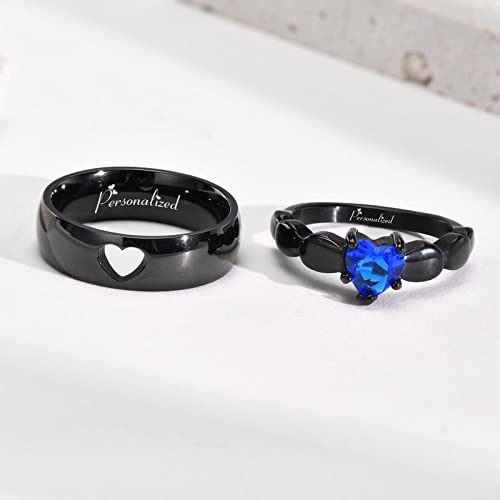 Mprainbow Personalized Wedding Engagement Promise Rings - Matching Cubic Zirconia Cz Rings Heart Promise Ring, Couples Rings Custom Rings His & Hers Couple Wedding Engagement Bands Rings #TOP5