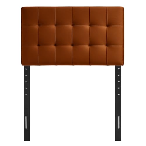 Image of Modway Lily Twin Size Stain-Resistant Performance Velvet Headboard in Rust - Velvet Upholstery with Button Tufting and 4 Adjustable Height Positions