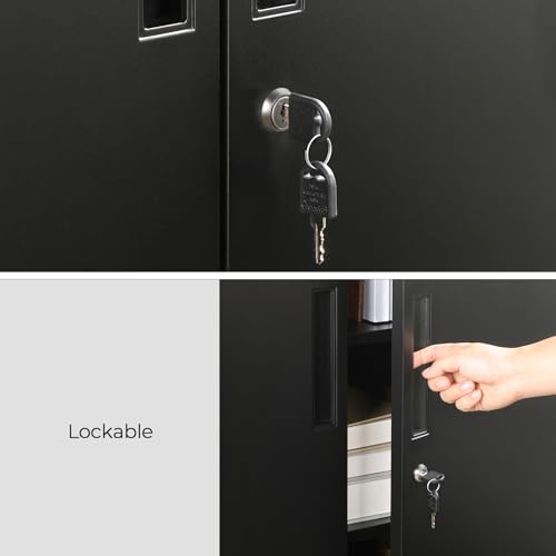 Image of SONGMICS Garage Cabinet, Metal Storage Cabinet with Doors and Shelves, for Home Office, Garage and Utility Room, Black UOMC013B01.