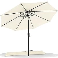 VOUNOT 2.7m Garden Parasol, Outdoor Table Tilting Patio Parasol Umbrella, with Crank Handle, Protective Cover, 8 Sturdy Ribs, Beige