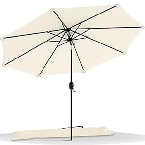 VOUNOT 2.7m Garden Parasol, Outdoor Table Tilting Patio Parasol Umbrella, with Crank Handle, Protective Cover, 8 Sturdy Ribs, Beige