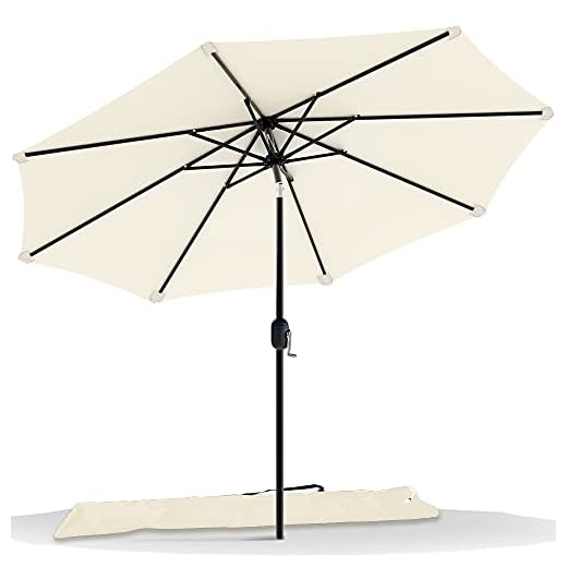 vounot Parasol de Jardin Parasol Inclinable 270cm Toile Protection UV pour Balcon Patio Terrasse Exterieur Beige