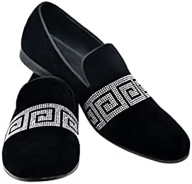 Barabas Men's Rhinestone Greek Key Pattern Slip On Dress Shoes SH3067 Red and Black 10 | Image 5
