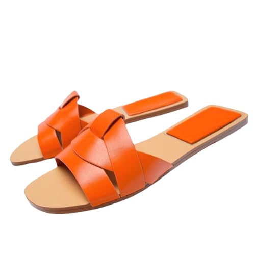 Sandales plates confortables orange et élégantes pour la marche