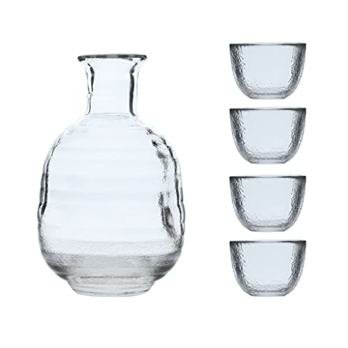 Crystal Sake Pot Set Hammer Pattern Glass Wine Cup Flagon Liquor Spirits Cup Wine Bottle Home Bar Drinkware Gift (A 1 Pot 4 Cup)