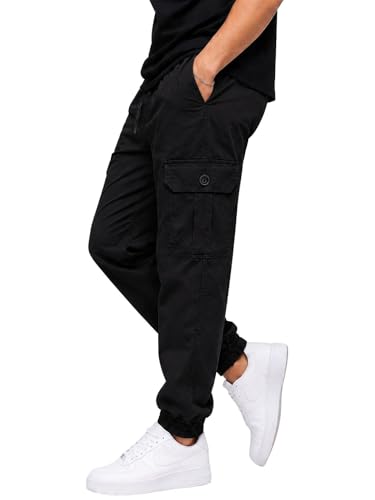 Image of Men's Cotton Cargo Pants | Cargo Trousers with Flap Buttoned Pocket | Elastic Waist Drawstring Casual Cargo Pants | Regular Fit Outdoor Travel Streetwear Bottom Wear