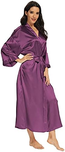 MizzGenio Women's Plus Size Silk Robes Long Satin Kimonos Plus Long Robes Dressing Gown, Purple,2X/3X