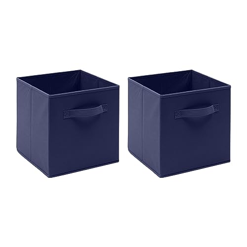 Redd Royal Pack of 2/4/6 Fabric Unit Storage Cubes Boxes Foldable with Handle, Non-Woven Fabric Collapsible Storage Organizer Basket Bins for Wardrobe Clothes Toys (Navy Blue, Pack of 2)