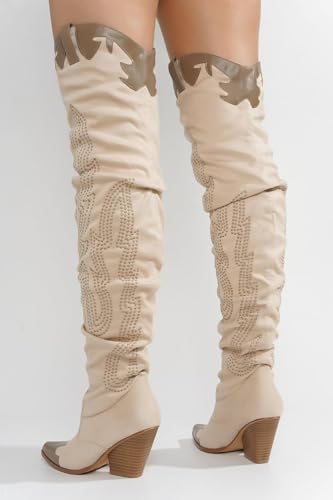 Cape Robbin Over the knee thigh high Chunky low heel Cowboy boots For Women4