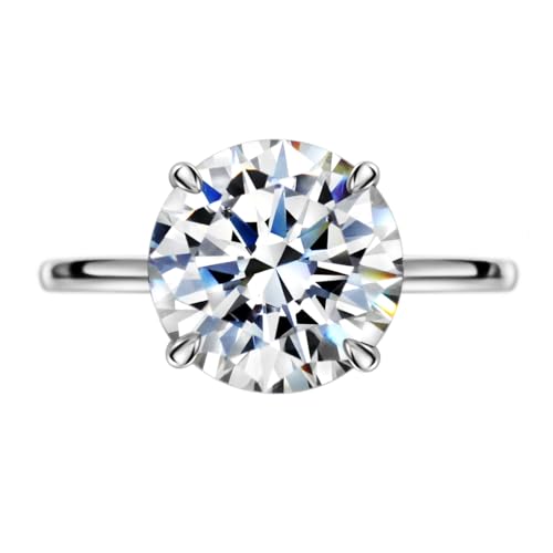 Michooyel Round Brilliant Cut 4ct Engagement Ring 10mm Cubic Zirconia CZ Women's Ring Sterling Silver Promise Ring Wedding Ring