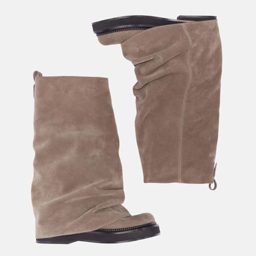 Platform Boots for Women Wide Calf Slouchy Mid Calf Fold Over Shark Boots Pull on Chunky Heel Pleated Stacked Shoes2