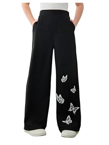 SweatyRocks Girl's Butterfly Wide Leg Pants Elastic High Waisted Running Pants with Pockets