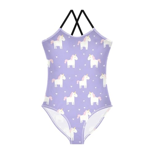 Bolaz Girls Swimsuits One-Piece Bathing Suits Multicolor Kids Sport Summer Beach Swimwear for 3-10 Years Old-Cute Unicorn
