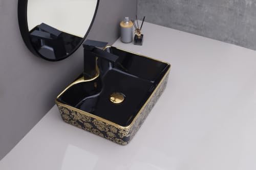 Image of HARDSTONE Black & Gold Ceramic Wash Basin 19x15x5 Inches