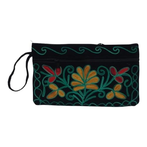 Kashmiri Hand Embroidered Wristlet Velvet Purse for Women | Floral Design Black Wristlet Clutch | Small Ethnic Hand Pouch for Party & Daily Use-image-48