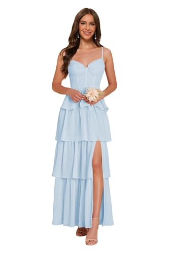 Noras dress Women's Adjustable Spaghetti Straps Bridesmaid Dresses for Wedding V Tiered Split Formal Evening Gown NO285