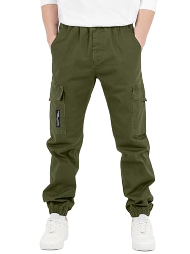 CAMLAKEE Boys Cargo Pants Stretch Elastic Waist School Kids Twill Joggers