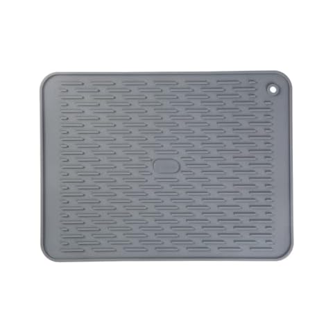 IYYI Dish Drying Mat for Kitchen Counter, Silicone Dish Drainer Mat, Multiple Usages Draining Mat, Heat Resistant Dish Mat, Dishwasher Safe (M+Dark Gray) Cover