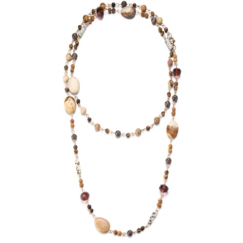 FULU AUTUMN Beaded Long Necklaces for Women Dainty Natural Stone Bead Long Necklace Birthday Gifts for Women Boho Costume Jewelry