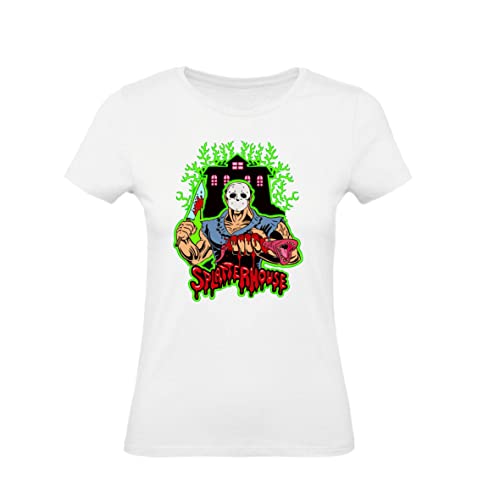  T-Shirt Donna Cotone Basic Super vestibilità Top qualità - Splatterhouse - Divertente Humor Made in Italy (Bianco, XL)