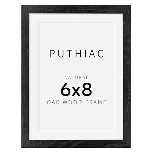 6x8 Oak Wood Picture Frame - Minimalist 6x8 Picture Frame, 6"x8" Frame Wood, Natural Solid Wooden Picture Frames for Wall Art Photo and Prints(1 Pack, Black)