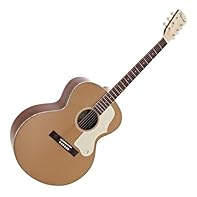 Retro jumbo shape with solid wood construction Vintage-inspired pearloid headstock, pickguard and binding offer a '50s aesthetic Jumbo shaped mahogany and spruce body provides a well rounded tone Equipped with D'Addario EXP-16 strings for warmth and ...