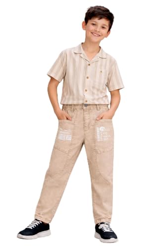 Image of Boys Cargo Pants, Kids Cargo Jeans with Pockets, Adjustable Waist, Stretch Denim Casual Pants for Boys