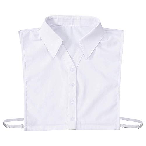 Joyci Woman's V Neck Half Shirt Blouse False Collar Cotton White Office Casual Detachable Dickey Collar
