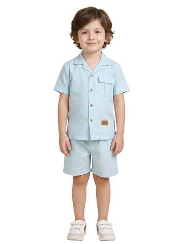 Image of POLKA TOTS 100% Cotton Co-Ord Set for Boys | Half Sleeve Shirt & Shorts Beach Outfit for Kids | Ultra-soft & Breathable Summer Clothes for Toddler & Baby Boy | Casual Dress & Printed Nightwear Set
