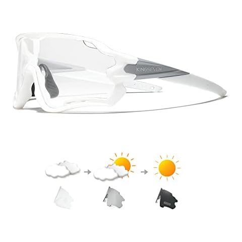 KINGSEVEN Cycling Glasses for Men Women Bicycle Sports MTB Road Bike Sunglasses Photochromic Lenses LS-911 (Photochromic White) Cover