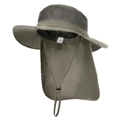 Camptrace UPF 50+ Sun Hats for Men Women Wide Brim Sun Protection Mesh Hat with Neck Flap Fishing Hiking Gardening Hats Dark Khaki Cover