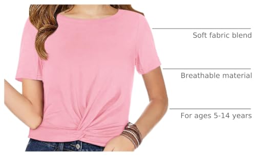 Image of Haloumoning Girls Short Sleeve T Shirts Kids Summer Twist Front Crop Tops Fashion Tees 5-14 Years