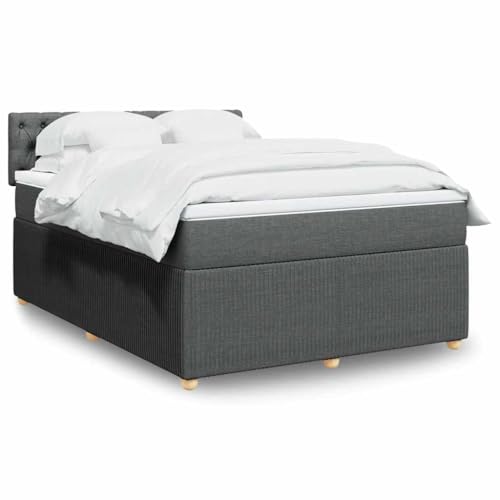 vidaXL Boxspringbett, Doppelbett mit Matratze Matratzenauflage, Bettgestell mit Kopfteil, Polsterbett Bett für Schlafzimmer, Dunkelgrau 160x200cm Stoff