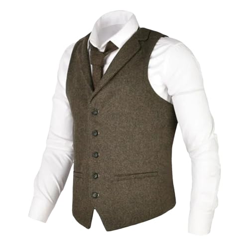 Men's Tweed Blend Suit Vest, Lightweight Slim Fit Waistcoat for Wedding & Groomsmen