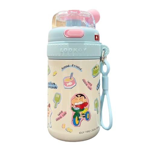 480ml ブルー クレヨンしんちゃん 水筒 軽量 直飲み プラスチック ワンタッチボトル 魔法瓶 子供 贈り物 真空断熱ウォーターボトル かわいいアニメウォーターボトル 保温ダブルドリンクストローマグ 漏れない 子供用 ステンレス キッズ