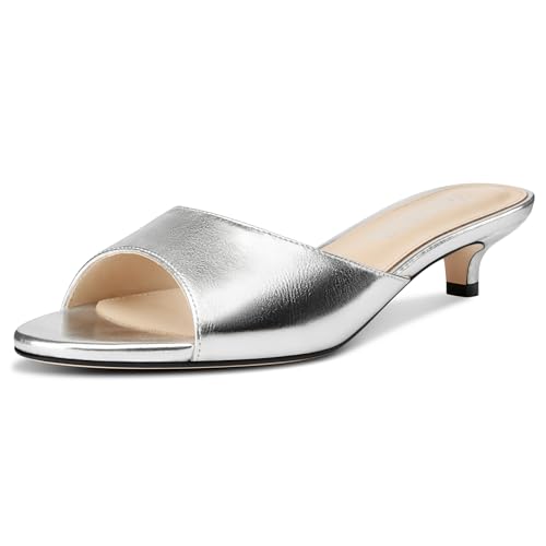 Image of TNYNFBEB Womens Low Kitten Heel Open Toe Sandals Mules Shoes Slingback Prom Party Dress Summer 1.4 Inches Heels