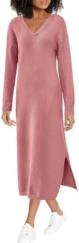 BTFBM Womens Fall Fashion 2025 Sweater Dress Casual V Neck Long Sleeve Slit Knit Oversized Sweaters Winter Maxi Dresses