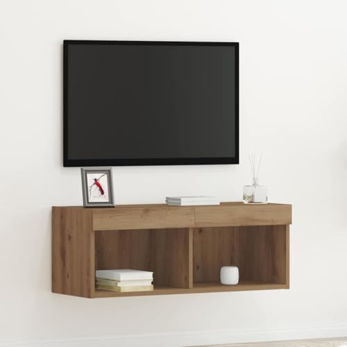 HaoChrymec Mueble de TV de Madera de Ingeniería con Iluminación LED, Diseño Suspendido y Funcional, Adecuado para Salón y Dormitorio, Roble Artesanal, 80 x 30 x 30 cm