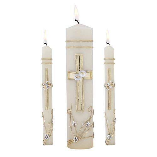 Hand Crafted Wedding Candle Set by Will & Baumer, Set of 3, Ornate Cross