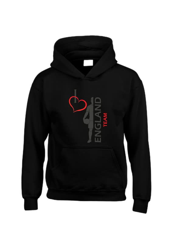 Sweat à capuche Edward Sinclair I Love England Team noir et blanc en taille M pour adulte