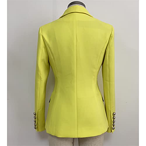 Fashion Blazer Women's Lion Buttons Double Breasted Yellow Blazer Jacket3