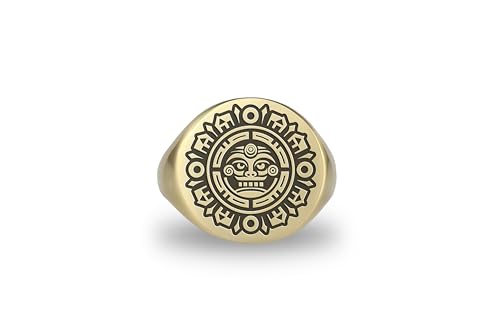 Bague Maya en Or et chevalière aztèque personnalisée pour un cadeau d'exception
